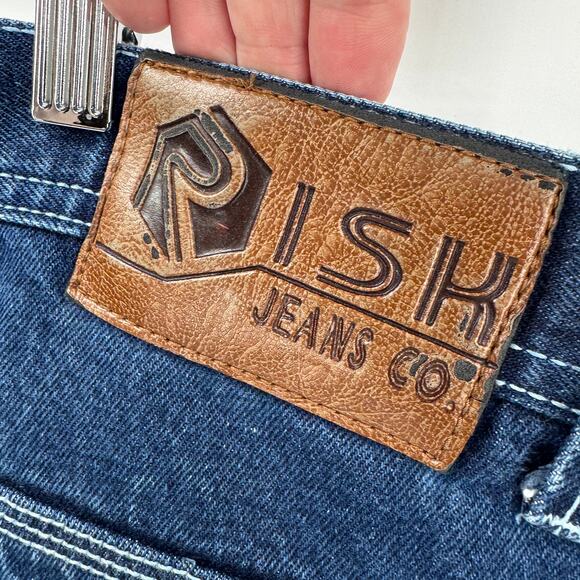 Risk Jeans Co Shorts Mens 38 (38x14 ACTUAL) Blue Denim Faded Wash Vintage Y2K - Picture 4 of 8